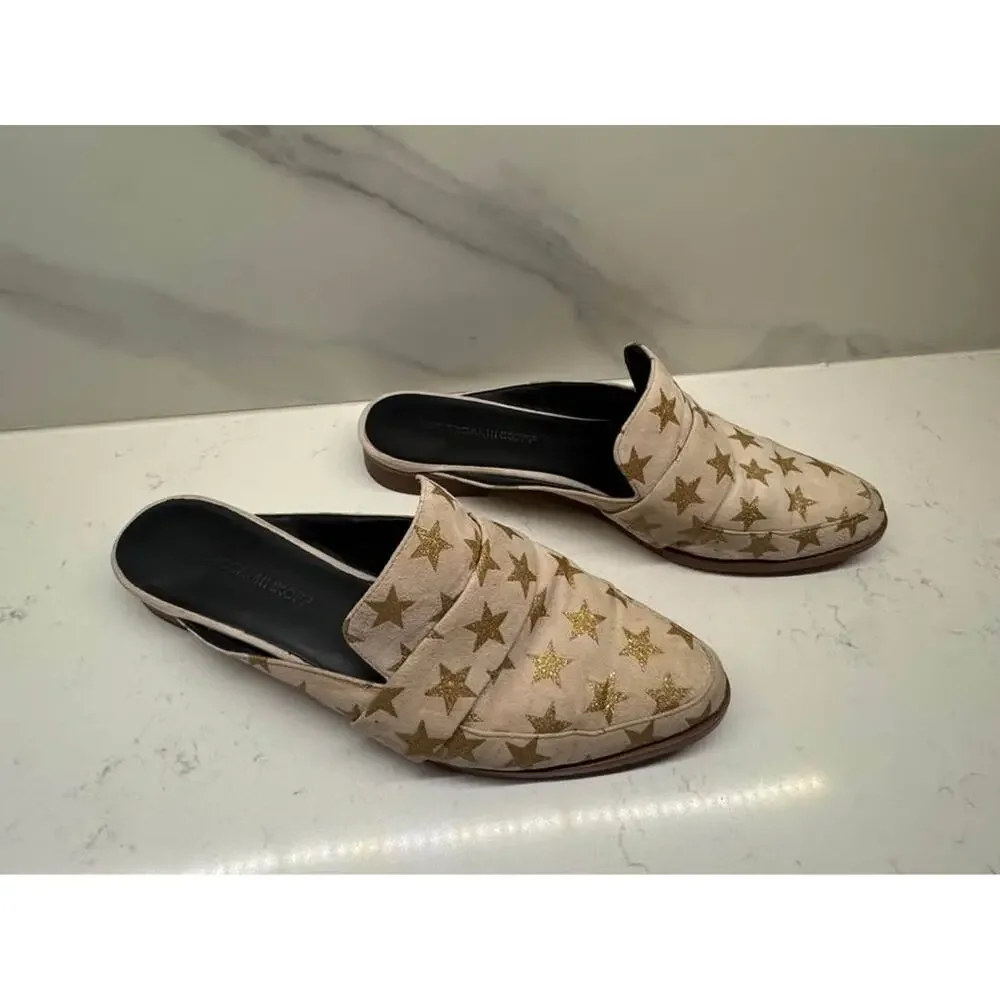 Rebecca Minkoff Women’s Size 8.5 Mika Gold Glitter Star Suede Mule Loafers